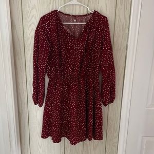 Burgundy long sleeve polka dot dress